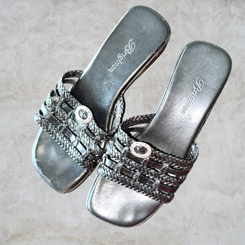Brighton Black Braided Slide Sandals with Rhinestone Accent